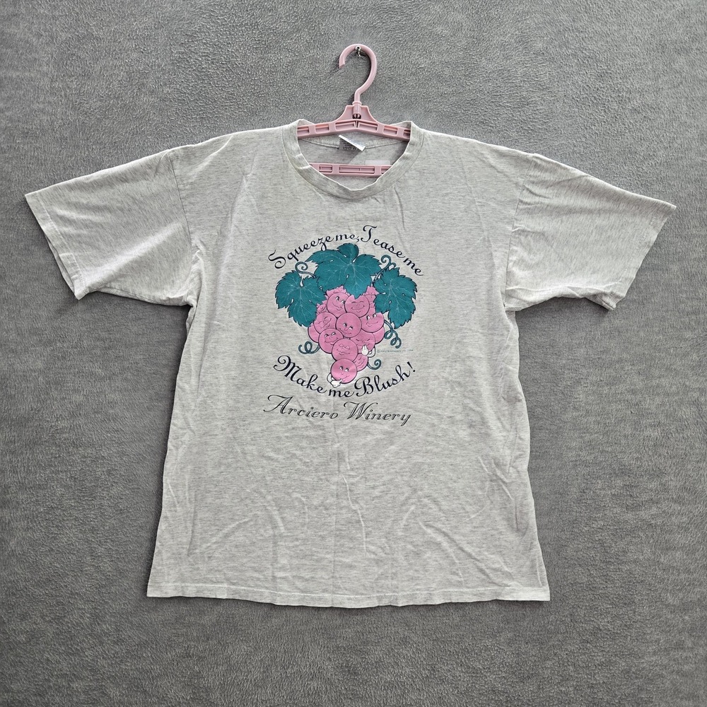VINTAGE Arciero Winery 1994 Men Shirt L Gray Grapes Make Me Blush Graphic READ